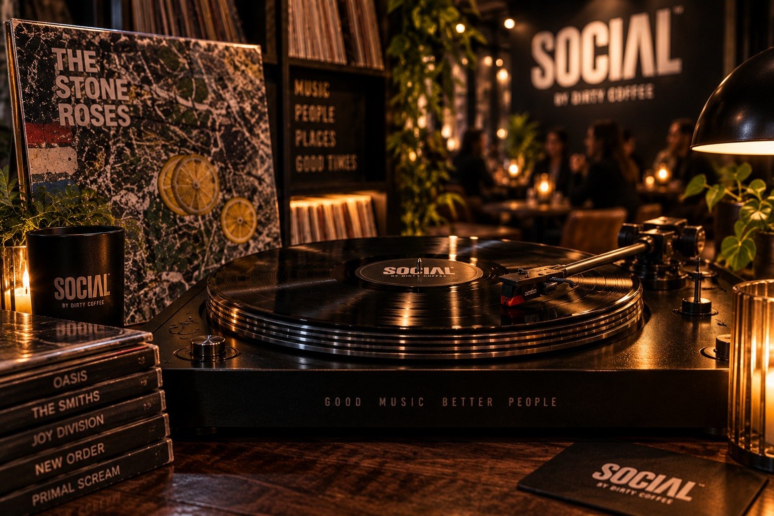 A record playing on a turntable