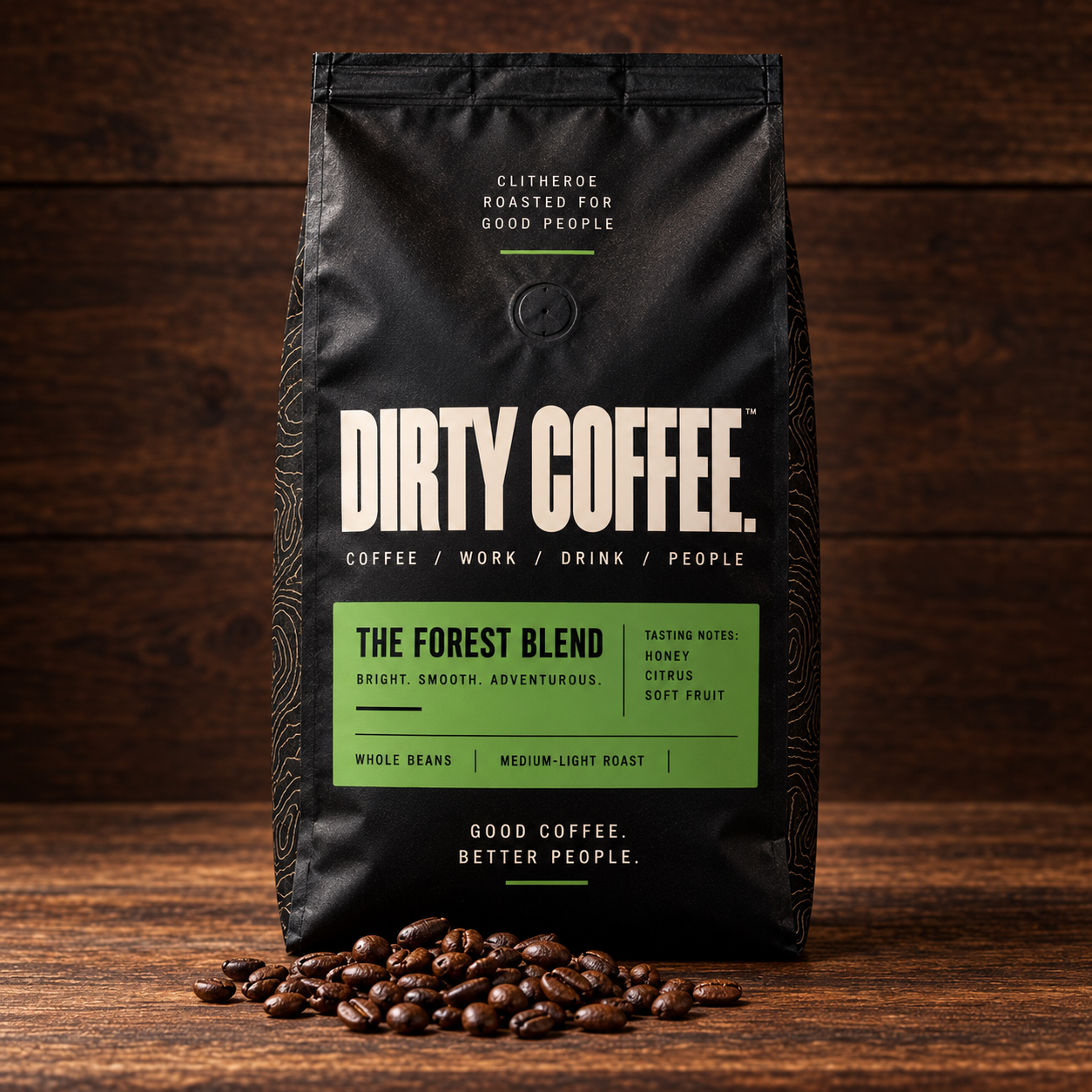 The Forest Blend Dirty Coffee bag.